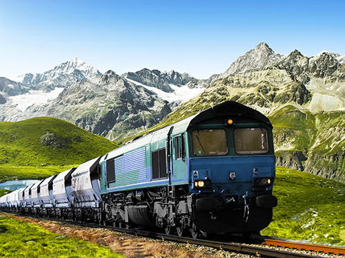 Blue Train in the Green Mountainside